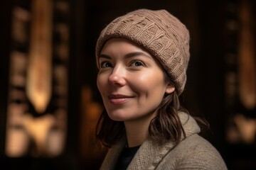 Portrait of a beautiful young woman in a knitted hat.