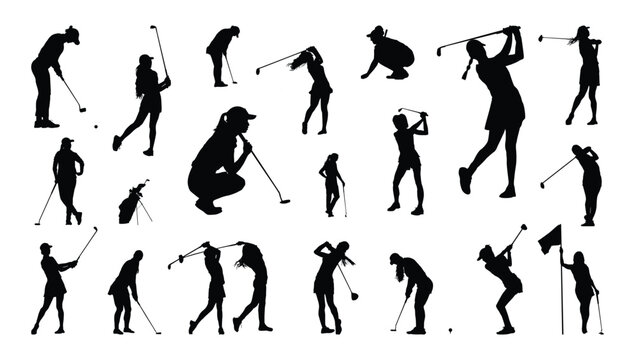 Female golf players silhouette.