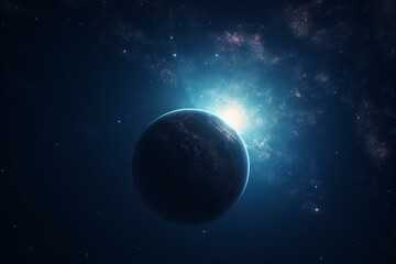 Obraz na płótnie Canvas A dark blue sky with a nebula and planet. Generative AI