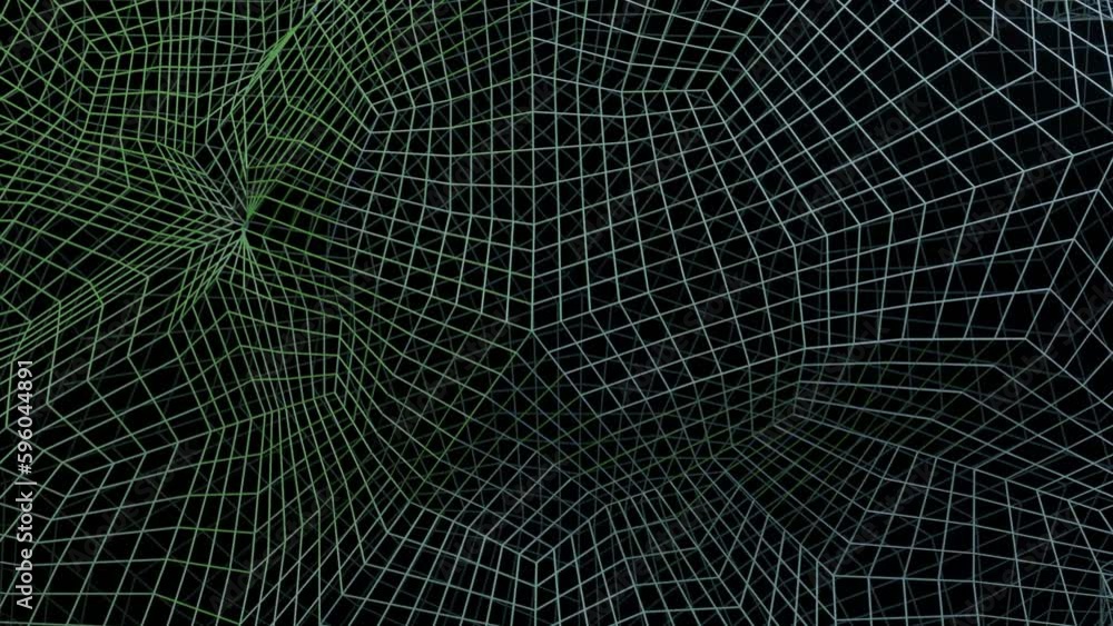 Poster black background with green and yellow matrix. design. the lines are woven together highlighting squ