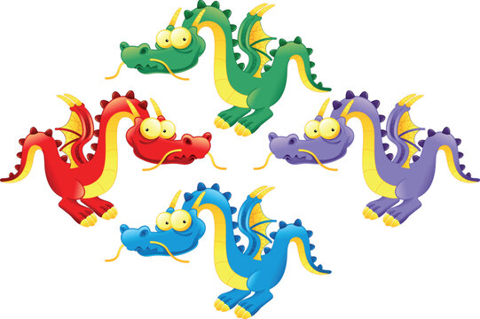 Funny dragons - cartoon and vector characters