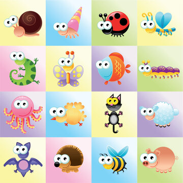 Family of funny animals - cartoon and vector baby characters
