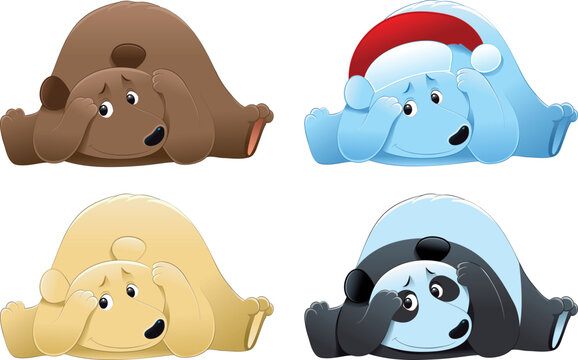 Brown bear, polar bear and panda - funny cartoon and vector christmas characters