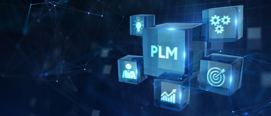 PLM Product lifecycle management system technology concept. Technology, Internet and network concept. 3d illustration