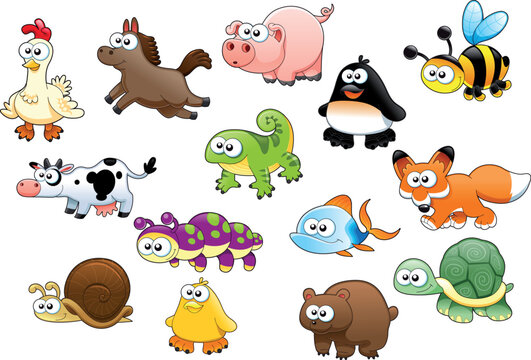 Cartoon animals and pets. Funny vector characters