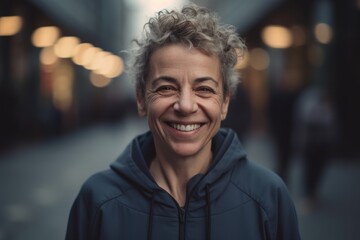 Portrait of a smiling middle-aged woman in the city.