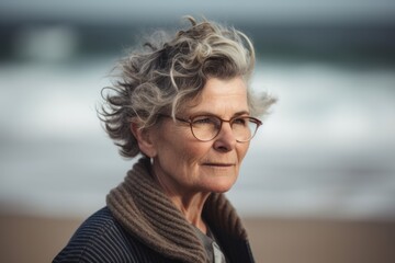 Portrait of a senior woman with eyeglasses on the beach