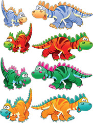 Fototapeta premium Types of dinosaurs, cartoon and vector characters