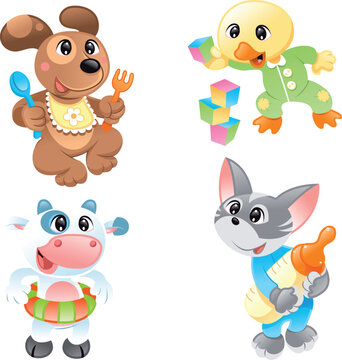 Little pets, cartoon and vector characters