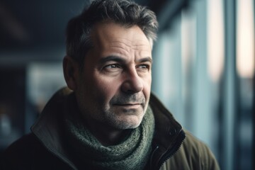 Obraz premium Portrait of a senior man in winter clothes looking at camera.