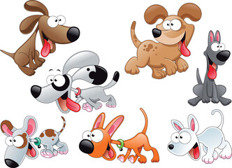 Family of dogs, vector and cartoon characters
