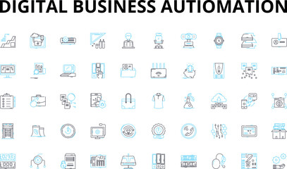 Digital business autiomation linear icons set. Efficiency, Streamline, Integration, Innovation, Optimization, Productivity, Agility vector symbols and line concept signs. Scalability,Convergence