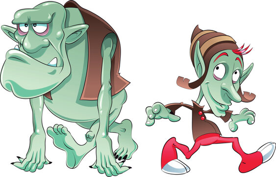 Ogre and Elf, cartoon and vector characters