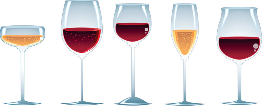 glasses of wine - vector and cartoon objects