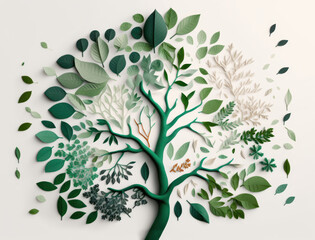 symbolic tree from paper leaves, flat lay. cology conservation concept. AI generative