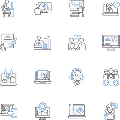 Professional Workspace line icons collection. Productivity, Organization, Efficiency, Collaboration, Teamwork, Focus, Ambiance vector and linear illustration. Inspiration,Innovation,Creativity outline