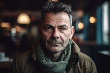 Obraz premium Portrait of a middle-aged man in a coffee shop.