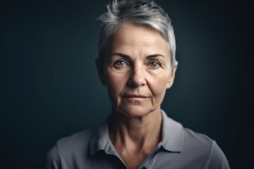 Obraz premium Portrait of a senior woman with grey hair on a dark background