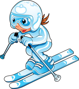 Baby Skier, vector and cartoon sport character