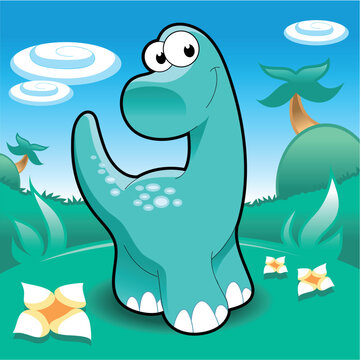 Brontosaurus, cartoon and vector illustration