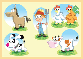 Farm Family. Vector and cartoon illustration