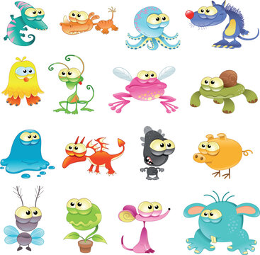 Family of monsters, cartoon and vector characters
