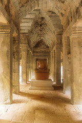 Colonnade Ta Prohm temple ruins, Cambodia