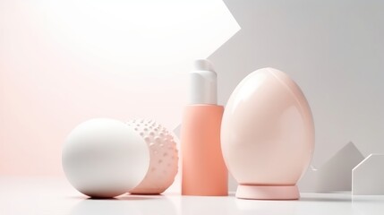 Fototapeta premium Cosmetic Bottle Set for liquid, cream, gel, lotion. Beauty product package, blank templates of transparent and white plastic containers: dispenser, cream jar, tube. AI generative