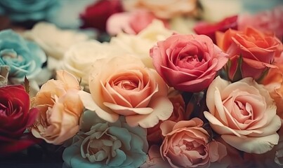 Sweet color roses in soft style for background, generative AI