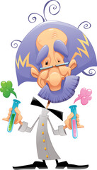 Mad scientist. Funny vector and cartoon character.