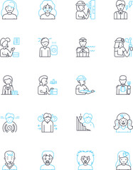 Calm demeanor linear icons set. Peaceful, Serene, Chill, Composed, Tranquil, Collected, Easygoing line vector and concept signs. Unperturbed,Nonchalant,Stoic outline illustrations
