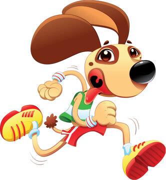 Funny dog is running. Vector and cartoon character. Object isolated