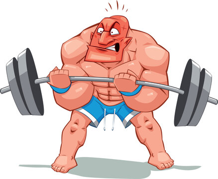 Muscle man, funny cartoon and vector character. Object isolated.