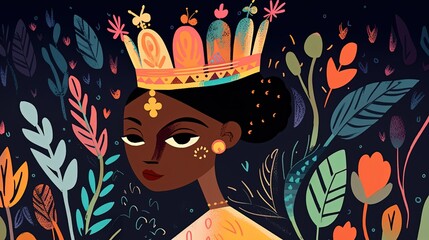 cute fairytale children book style illustration character art, cute fairytale tribal Venezuela princess in forest, Generative Ai