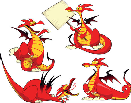 Funny dragons. Cartoon and vector characters, isolated objects