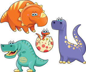 Group of funny dinosaurs. Cartoon and vector isolated characters.