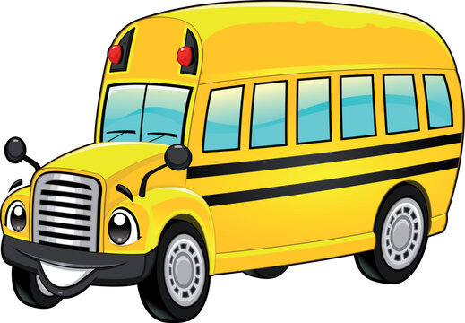 Funny school bus. Cartoon and vector isolated character.