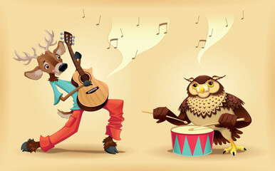 Musicians animals. Cartoon and vector isolated characters.
