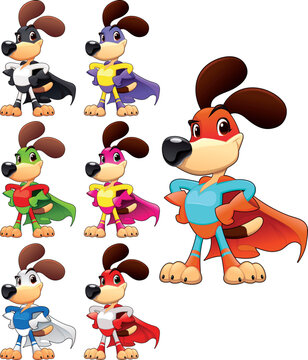 Funny dog super hero. Vector cartoon isolated characters