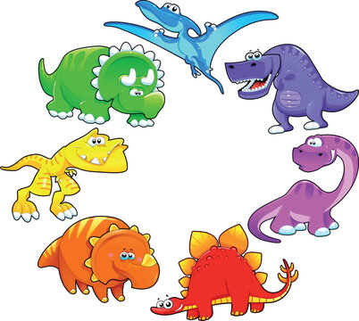 Dinosaurs rainbow. Funny cartoon and vector isolated characters