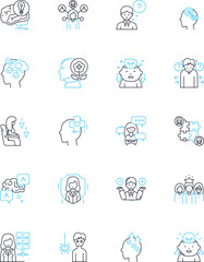 Fototapeta premium Cognitive Healing linear icons set. Neuroscience, Mindfulness, Cognitive Rehab, Resilience, Neural Plasticity, Emotional Intelligence, Neuroplasticity line vector and concept signs. Cognitive Training