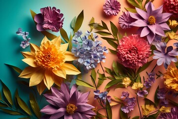 Colorful spring blooms on paper background. Generative AI