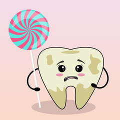 Rotten tooth with candy vector