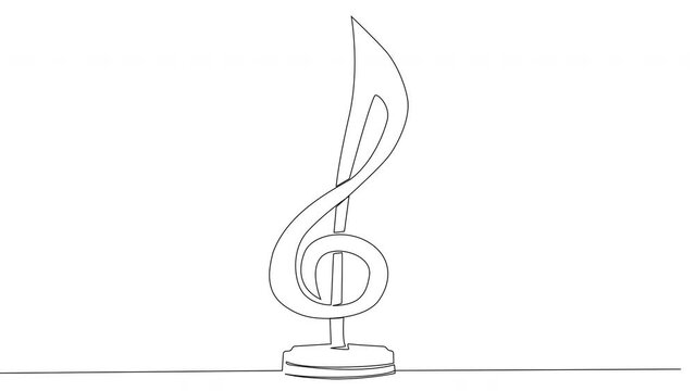 One line treble clef on a white screen. Golden Music Award. Stock 4k video of the song with alpha channel.
