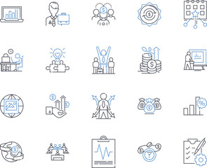 Sales revenues line icons collection. Profits , Income , Returns , Earnings , Gains , Revenue , Turnover vector and linear illustration. Yield ,Funds ,Assets outline signs set