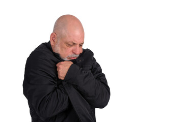 white beard bald adult man with stylish winter cold sweater