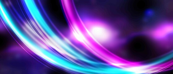 Dark pink abstract background with ultraviolet neon glow, blurry light lines, waves