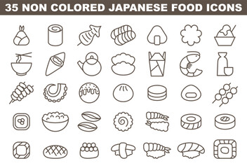 Japanese food icon set. Simple black and white symbols of asian