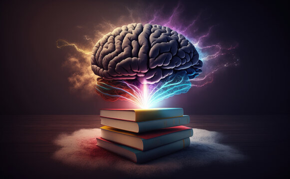 Human brain with flowers, mental health concept, creative mind