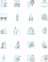 Children linear icons set. Playful, Imaginative, Curious, Innocent, Energetic, Spontaneous, Adventurous line vector and concept signs. Happy,Loving,Creative outline illustrations
